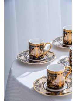 Stewe Home Σετ Φλιτζάνια Espresso & Ελληνικού Καφέ Πορσελάνης Πολύχρωμα Χρυσά 100ml 6τμχ STE-037205-P37205