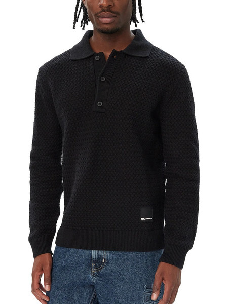 Karl Lagerfeld Ανδρική Μπλούζα Polo Μακρυμάνικη Μαύρη B4M18065999