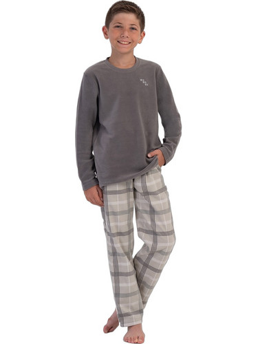 Vienetta Secret Παιδική Πιτζάμα Fleece Χειμωνιάτικη Ανθρακί Μπεζ 161950