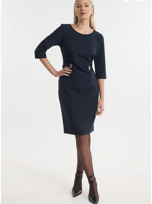 Fibes Fashion Midi Καθημερινό Φόρεμα Navy Μπλε 05-9714