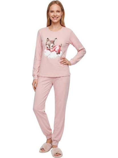 PNN Nightwear Σετ Γυναικείες Πιτζάμες Χειμωνιάτικες Βαμβακερές Ροζ 1271-0612