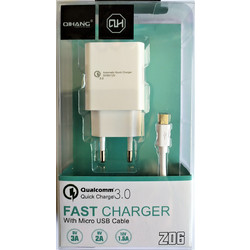 QHZ06 V8 Φορτιστής με Καλώδιο Micro USB με Θύρα USB-A Quick Charge 3.0 White