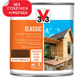 V33 Wood Stain Classic Βερνίκι Εμποτισμού Ξύλου Διαλύτου Satin Δρυς Μεσαία 0.75lt