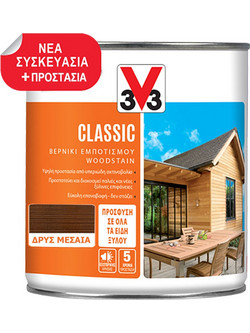 V33 Wood Stain Classic Βερνίκι Εμποτισμού Ξύλου Διαλύτου Satin Δρυς Μεσαία 0.75lt