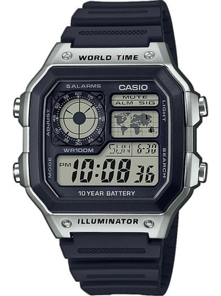 Casio Standard Ψηφιακό Ανδρικό Ρολόι Χρονογράφος με Μαύρο Καουτσούκ Λουράκι AE-1200WH-1CVEF