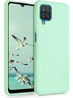Samsung A12 - Anti-slip Liquid Silicone Gel Rubber Bumper Case with Soft Microfiber Lining Cushion Slim Hard Shell - mint matte (oem)