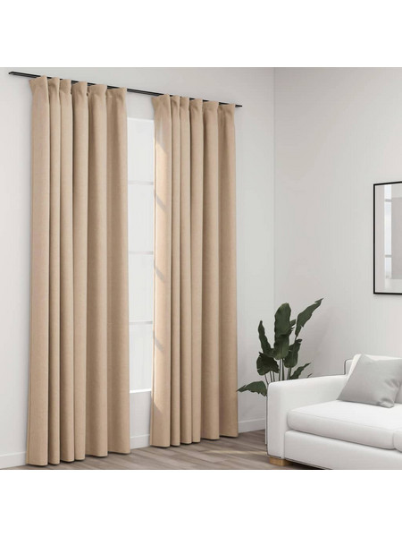 vidaXL Σετ Κουρτίνες Συσκότισης με Γάντζους 140x225 2τμχ Μπεζ 321213