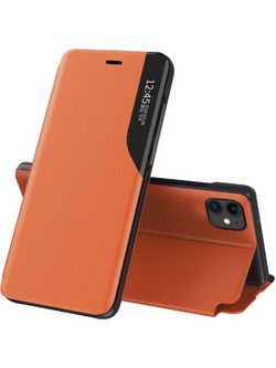 Eco Leather View Case elegant bookcase type case with kickstand for iPhone 13 Pro orange