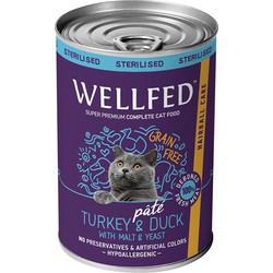 Wellfed Sterilised Adult Hairball Care Grain Free Pate with Turkey & Duck 400gr