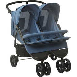 vidaXL Καρότσι για Δίδυμα Blue Silver 10244