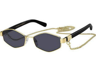 Marc Jacobs MARC496/S J5G/IR Γυναικεία Γυαλιά Ηλίου Πολυγωνικά Κοκάλινα Μεταλλικά Χρυσά με Μαύρο Polarized Φακό