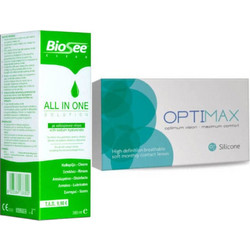 Optimax Silicone Μηνιαίοι Φακοί Επαφής Σιλικόνης Υδρογέλης 3τμχ + 1 Υγρό Biosee 380ml
