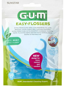 Gum Easy-Flossers Fluoride 890 Cool Vitamin Mint Κερωμένο Οδοντικό Νήμα με Λαβή & Γεύση 50τμχ
