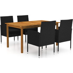 vidaXL Σετ Τραπεζαρία Κήπου Rattan 5τμχ Μαύρο 3067834