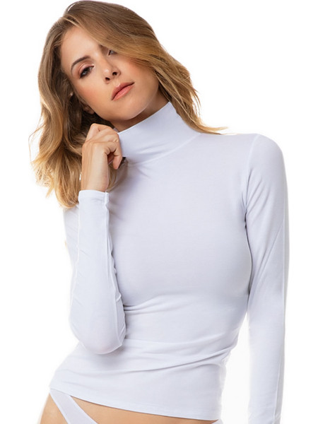 ...Turtle Neck Shirt with Long Sleeves-S-White...