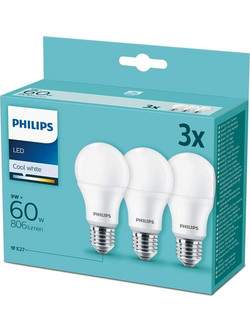 Philips Λάμπες LED A60 Φυσικό Λευκό 806lm 3τμχ E27/9W/220-240V 2700K 105χ60mm