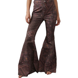 Free People Ψηλόμεσο Υφασμάτινο Γυναικείο Παντελόνι Κανονική Εφαρμογή Καμπάνα Καφέ OB840202