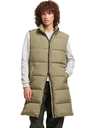 Superdry D2 Studios Αμάνικο Γυναικείο Μπουφάν Χειμωνιάτικο Puffer Μακρύ Χακί W5011249A