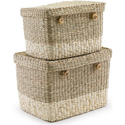 Σετ 2 μικρά μπαούλα από ψάθα Μ25xΠ35xΥ25cm