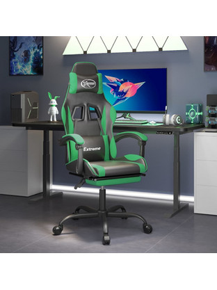 vidaXL Καρέκλα Gaming Δερματίνης με Υποπόδιο Μαύρη Πράσινη 3143881