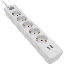 Philips SPN3052W.GRS Πολύπριζο 5 θέσεων με 2 USB Type-A 2.4 A