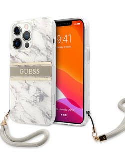 Guess Marble Collection Θήκη με όψη μαρμάρου και κορδονάκι χειρός - iPhone 13 Pro (Γκρι/Λευκό)