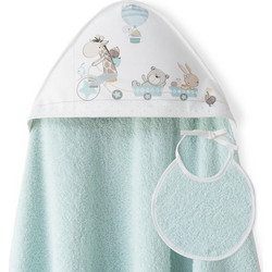 Interbaby Jirafa Bicicleta Σετ Βρεφικό Μπουρνούζι Κάπα Πράσινο 100x100cm 2τμχ