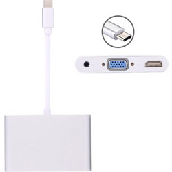 USB-C / Type-C 3.1 to VGA & HDMI & 3.5mm Video Audio Adapter, For Laptop & Notebook & MacBook 12 inch & MacBook Pro(Silver) (OEM)