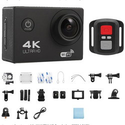 Action Camera 4K Ultra HD Υποβρύχια με WiFi, Οθόνη 2.0" & Τηλεχειριστήριο - Μαύρη