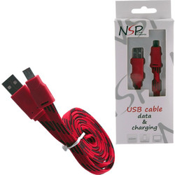 NSP ΚΑΛΩΔΙΟ MICRO USB-A FLAT BRAIDED 10mm USB-A 2.1A ΦΟΡΤ.DATA 1m RED