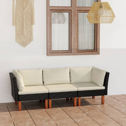 vidaXL Τριθέσιος Καναπές Εξωτερικού Χώρου Rattan Μαύρος 60.5x64.5x67cm 3059729
