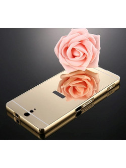 Για το Sony Xperia C5 Mirror Push Pull Back Shell Cover + Electroplating Bumper Frame Protective Combination Θήκη (Χρυσό) (OEM)