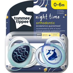 Tommee Tippee Night Ορθοδοντικές Πιπίλες Σιλικόνης Νυκτός 0-6m Μπλε 2τμχ