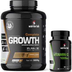 Warriorlab Complete Growth Cookies & Cream Πρωτεΐνη Ορού Γάλακτος Όγκου 3kg + Vitamin C 1000mg 60 Ταμπλέτες
