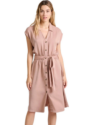 Funky Buddha Midi Καλοκαιρινό Καθημερινό Φόρεμα Σεμιζιέ Nude FBL009-147-13