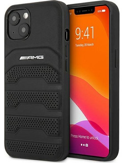 AMG AMHCP14MGSEBK iPhone 14 Plus 6,7 "black / black hardcase Leather Debossed Lines
