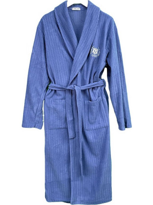 Ανδρική Ρόμπα Polar Fleece με Ζώνη, Εσωτερικά Κορδόνια και Γιακά Regular Fit, Μπλε Yale