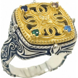 Δαχτυλίδι Anastasios Creations ασήμι 925 βυζαντινό με χρωματιστά ζιργκόν FD946