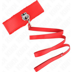 Kink Necklace with Leash 116cm with Silver Studs Model 4 Red