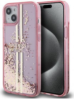 Guess Liquid Glitter Gold Stripes Back Cover Pink (iPhone 15 Plus)