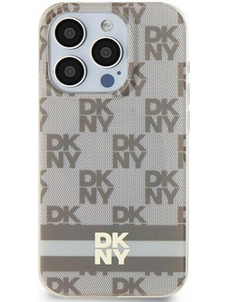 DKNY IML Checkered Mono Pattern & Printed Stripes MagSafe Case for iPhone 15 Plus / 14 Plus - Beige