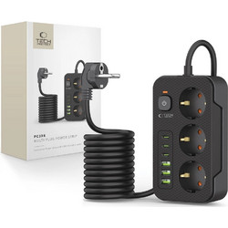 Tech-Protect PC3X6 Power Strip 3 Sockets 240V + 3xUSB-A + 3xUSB-C 200cm - Black