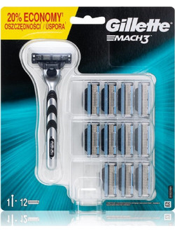 Gillette Mach 3 Ανταλλακτικά Ξυραφάκια με 3 Λεπίδες & Λιπαντική Ταινία 12τμχ