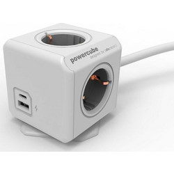 Allocacoc PowerCube |Extended USB A+C| Πολύπριζο 4 θέσεων & 1xUSB/1xUSB-C - Γκρι - 10435/DEEUAC