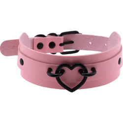 Ghetto Punk Pink Leather Black Heart Gothic Choker Colar
