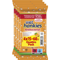 ΜΕΓΑ Wet Hankies Clean & Refresh Αντισηπτικά Μαντηλάκια Χεριών Orange 4x15τμχ