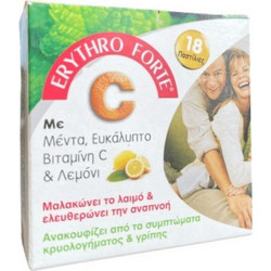 Erythro Forte C Βιταμίνη C Καραμέλες για Ερεθισμένο Λαιμό Ευκάλυπτος Μέντα & Λεμόνι 18τμχ
