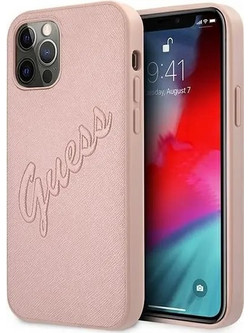 Guess Saffiano Vintage Script Back Cover Pink (iPhone 12 Pro Max)