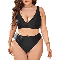 KALLISTI Plus Size Μπικίνι για πλούσιες καμπύλες με φερμουάρ μπροστά και ενισχυμένη στήριξη ΜΑΥΡΟ