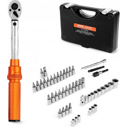 VEVOR Click Torque Wrench Set, 1/4Inch Drive, 20-240 lbf-in / 2,3-27,1 N.m, Dual-direction and Dual Range Scales, 72-Tooth, 3% High Precision, with Bits, Sockets, Adapters, Extension Bar, Orange